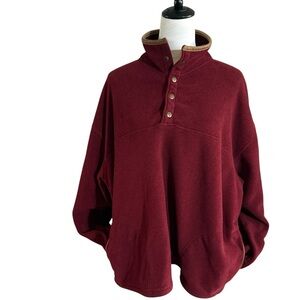 Orvis Men’s Red/Maroon Fleece Pullover with Leather-like Trim        Men’s XL